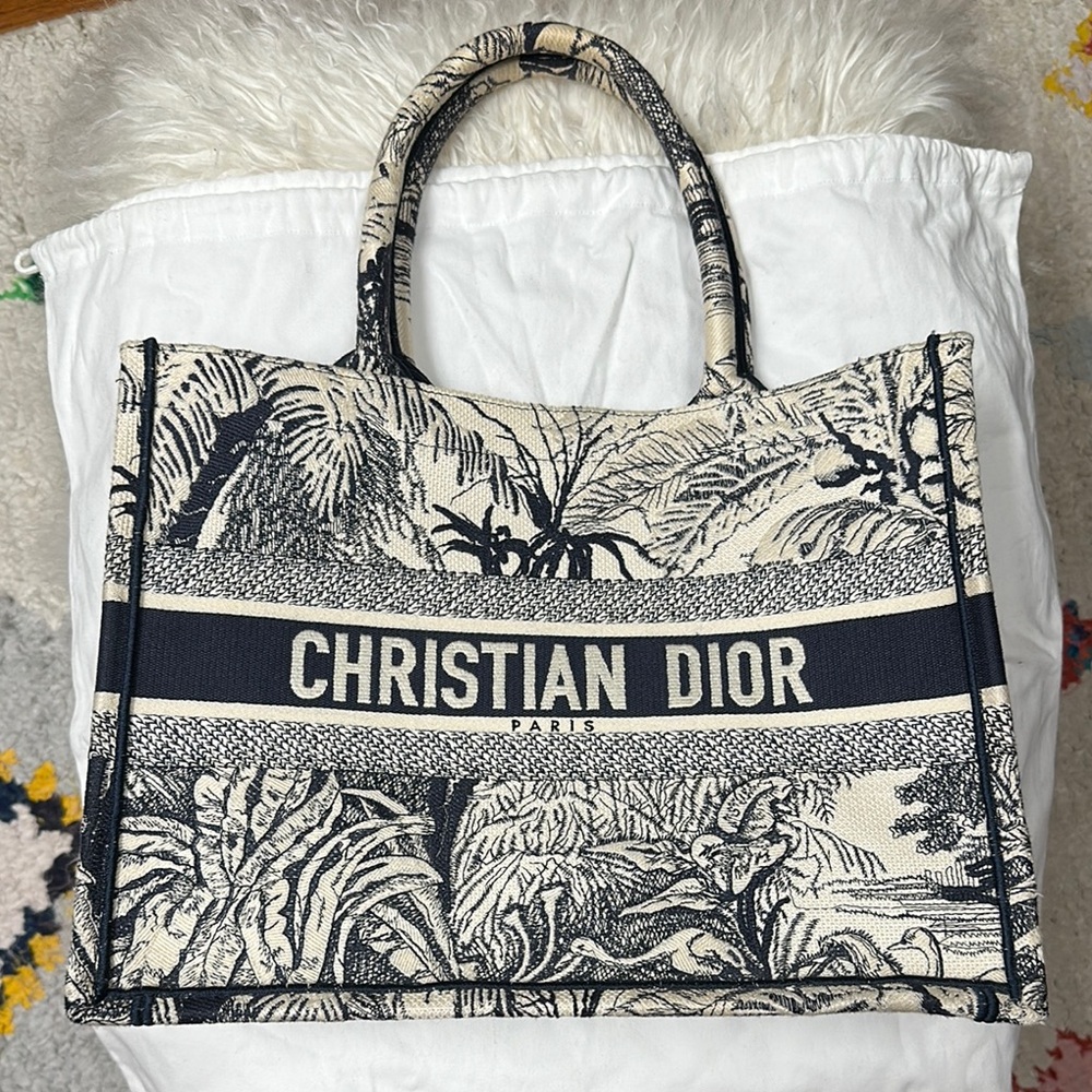 Dior Black and Cream Toile de Jouy Canvas Tote